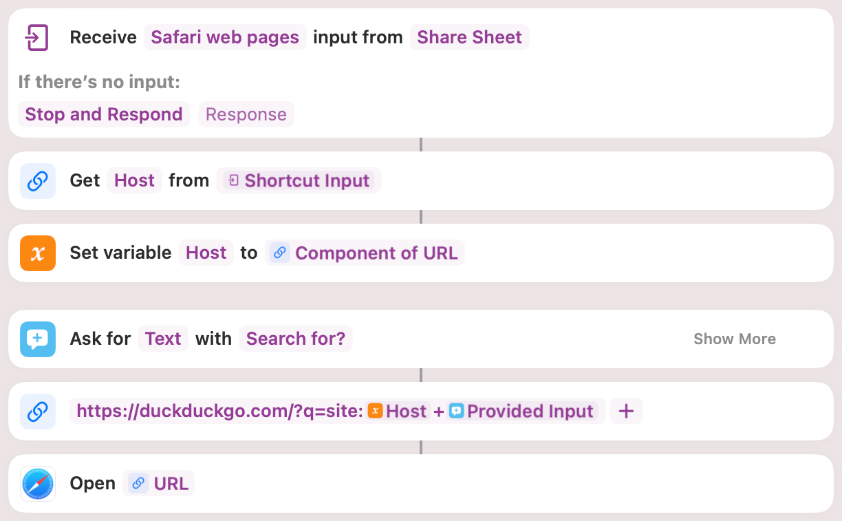 Screen shot of Site Search shortcut contents